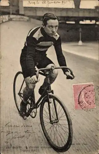 Ak Radrennfahrer Tommy Hall, englischer Steher, Radrennbahn
