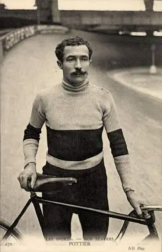 Ak Radrennfahrer Pottier, französischer Steher, Radrennbahn