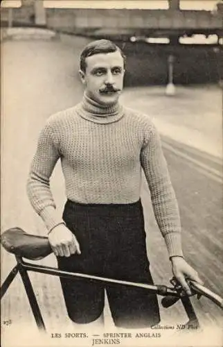 Ak Radrennfahrer Jenkins, englischer Sprinter, Radrennbahn
