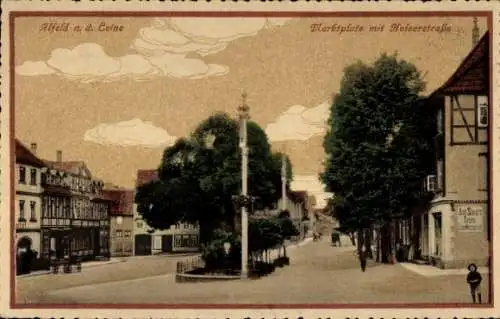 Ak Alfeld an der Leine,  Marktplatz mit Hofstraße, Bäume, Häuser