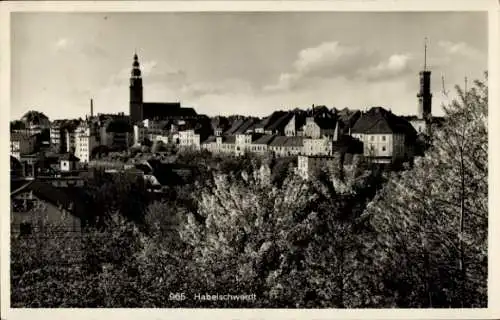 Ak Bystrzyca Kłodzka Habelschwerdt Schlesien, Schwarz-Weiß-Bild, Stadtansicht, Kirchturm, Häuser,