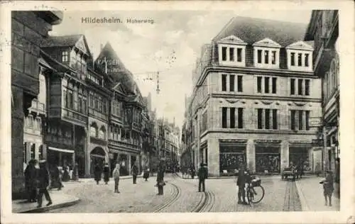 Ak Hildesheim in Niedersachsen,  Hoherweg, Geschäfte, Straßenbahn, Menschen, Fahrräder