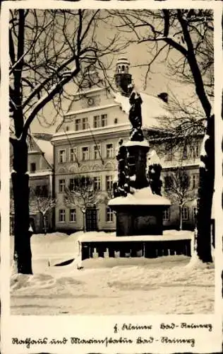 Ak Duszniki Zdrój Bad Reinerz Schlesien, Rathaus und Marienstatue