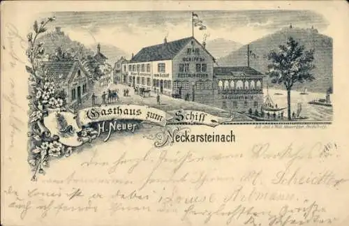 Vorläufer Litho Neckarsteinach in Hessen Gasthaus zum Schiff
