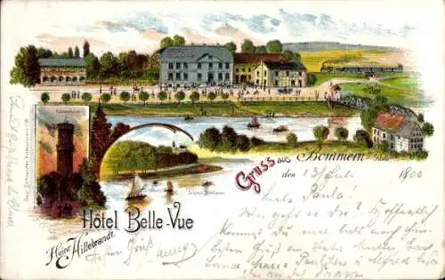 Litho Bommern Witten an der Ruhr, Hotel Belle-Vue, Inh. Heinr. Hillebrandt, Aussichtsturm