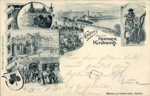 Ganzsachen Ak Fürth in Mittelfranken Bayern, Fürther Kirchweih, Hotel Kütt, Karussell, PP15 D 26/01