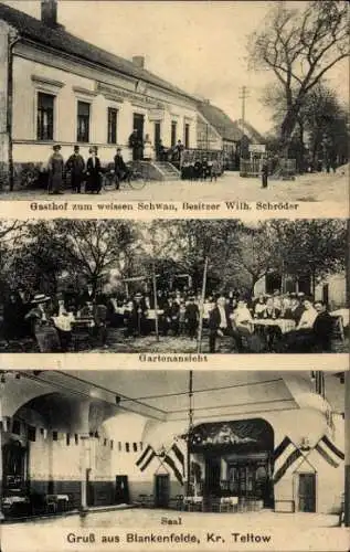 Ak Blankenfelde in Brandenburg, Gasthof zum weißen Schwan, Gartenansicht, Saal