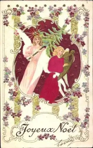 Material Ak Glückwunsch Weihnachten, Engel, Blumen