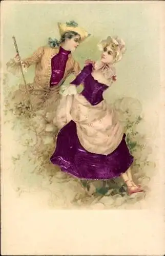 Präge Material Litho Liebespaar in historischen Kostümen