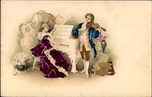 Präge Material Litho Menschen spielen Musikinstrumente, Klavier, Geige, Paar