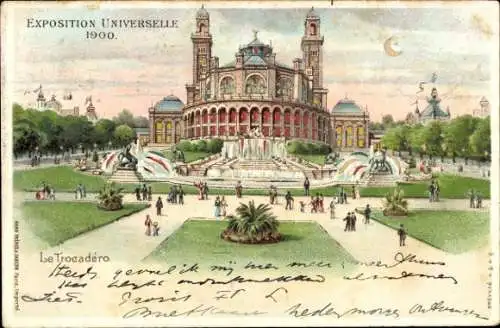 Litho Paris XVI., Le Trocadero, Exposition Universelle de 1900