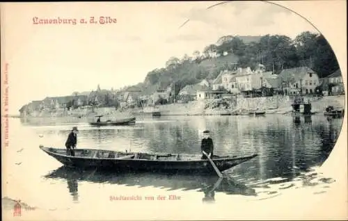 Ak Lauenburg an der Elbe, Stadtansicht von der Elbe, Bootsfahrt