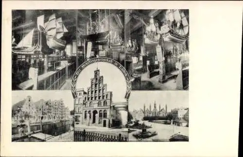 Ak Hansestadt Lübeck, Schiffergesellschaft, Schiff-Modele, Stadtansicht