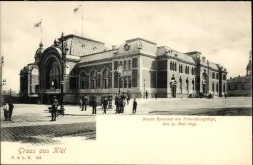 Ak Kiel, Neuer Bahnhof am Einweihungstag, 31. Mai 1899