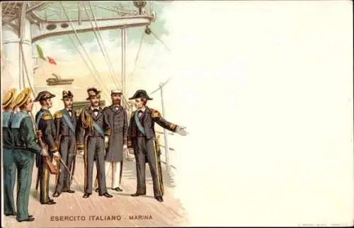Litho Italienische Marinesoldaten, Schiff, Kapitän