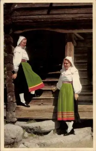 Ak Skansen Stockholm Schweden, Zwei Frauen in Tracht, Orsa Dalarna