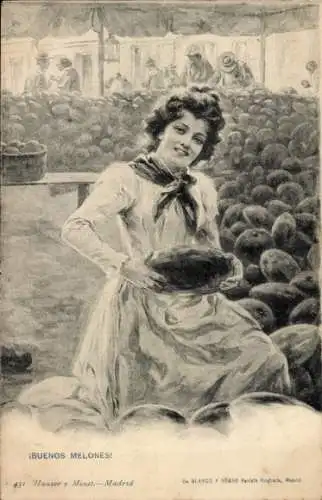Künstler Ak Junge Frau, Melonen