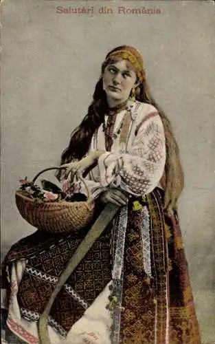 Ak Rumänien, Frau in rumänischer Tracht