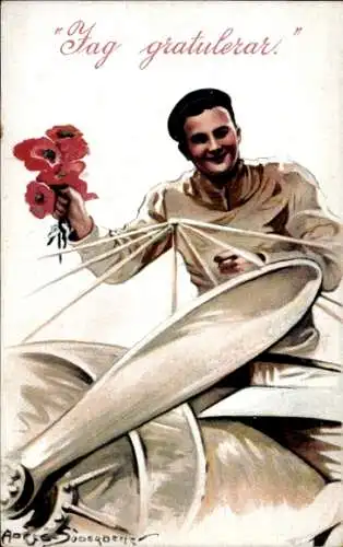Künstler Ak Glückwünsch, Pilot, Flugzeug