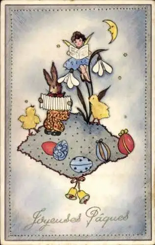 Ak Frohe Ostern, Osterhase, Fee, Küken