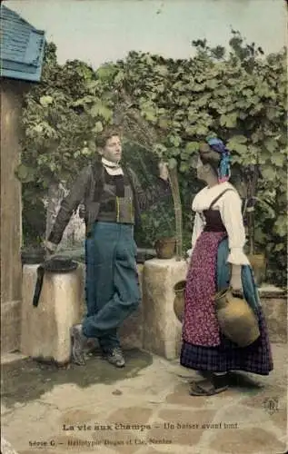 Ak Frau am Brunnen mit Wasserkrügen, Mann, Tracht