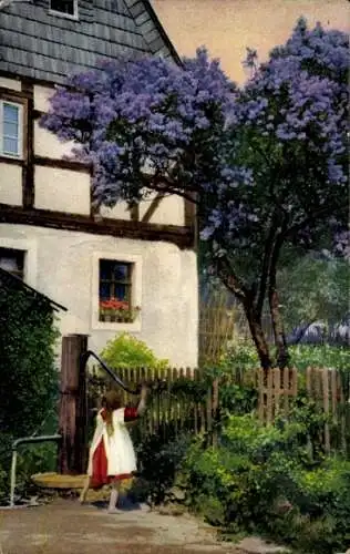 Ak Fachwerkhaus, Wasserbrunnen