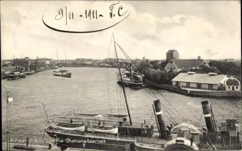 Ak Korsør Korsör Dänemark, Hafenblick, Dampfer