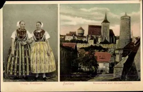 Ak Bautzen in der Oberlausitz, Evang. Wendinnen,  Wasserturm, Michaeliskirche