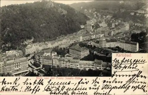 Ak Karlovy Vary Karlsbad Stadt, Blick von der Franz Josefs-Höhe