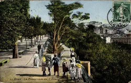 Ak Oran Algerien, Promenade, Bäume, Menschen in r Kleidung, Poststempel