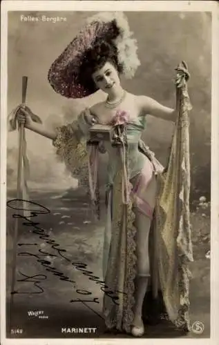 Ak Varieté Künstlerin Folies Bergére, Marinett, Portrait