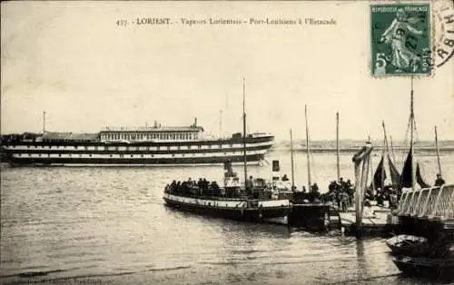 Ak Lorient Morbihan, Schiff im Hafen, Dampfer, Pier mit Segelbooten