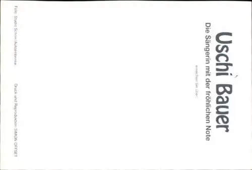 Autogrammkarte Sängerin Uschi Bauer, Portrait, Autogramm