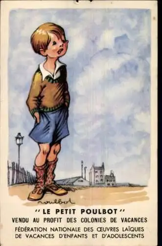 Künstler Ak Poulbot, Francisque, Junge mit kurzen Hosen, Le Petit Poulbot, Colonies de Vacances
