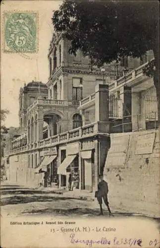 Ak Grasse Alpes Maritimes, Casino Gebäude, 5 Franc Marke, Künstlerische Edition, Grasse