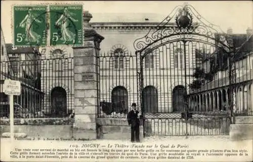 Ak Joigny Yonne, Theaterfassade, schöne Eisen-Pforte, markant,  Grille, 1758