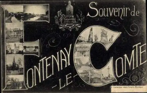 Ak Fontenay le Comte Vendée, Wappen, Gebäude, Kirche, Fluss