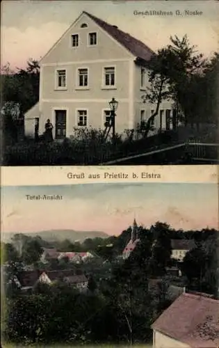 Ak Prietitz Elstra Oberlausitz, Gesamtansicht, Geschäftshaus G. Noske