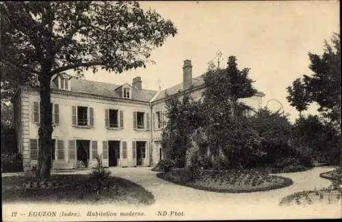 Ak Eguzon Indre, Haus, Garten, moderne Architektur, Pflanzen