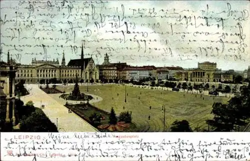 Ak Leipzig, Augustusplatz,  Gebäude, Menschen, lebhafte Atmosphäre