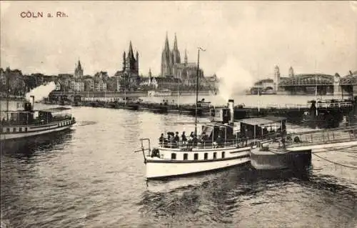 Ak Köln am Rhein, Blick auf den Rhein, Schiffe, Kölner Dom, Brücken