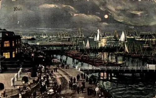 Ak Kiel, Strandpromenade, Boote, Wolken, Luna