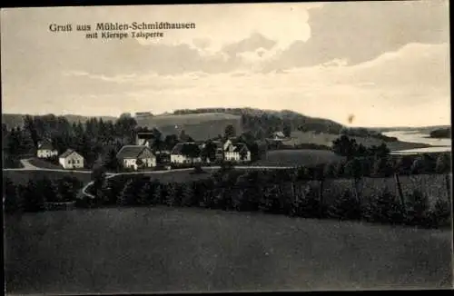 Ak Mühlen Schmidthausen Halver in Westfalen, Panorama mit Kierspe Talsperre
