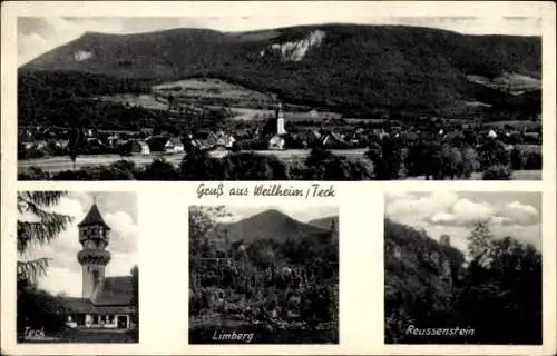 Ak Weilheim an der Teck Schwäbische Alb, Panoramaansicht, Teck, Limberg, Reussenstein, Dorfanteil