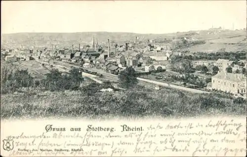 Ak Stolberg im Rheinland, Panoramablick auf Stolberg, hügelige Landschaft,  Gebäude, alte Industr