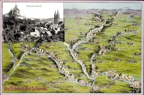 Ak Gössweinstein Gößweinstein in Oberfranken,  mit Landschaftskarte, Gossenstein Bild oben links