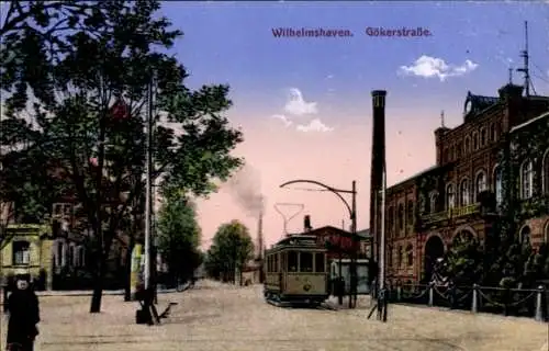 Ak Wilhelmshaven an der Nordsee,  Gökerstraße, Straßenbahn,  Gebäude