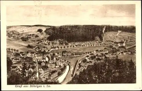Ak Böhrigen Striegistal Sachsen, Landschaftsansicht, Fluss, Fabriken, Wohnhäuser, Wäldern