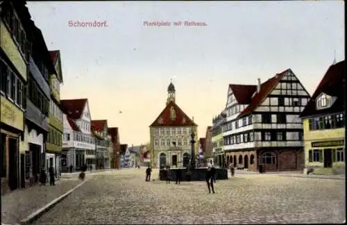 Ak Schorndorf im Remstal Württemberg, Marktplatz mit Rathaus,  Architektur, Straßenansicht