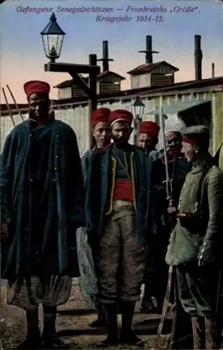 Ak Gefangene Senegalschützen, Frankreichs Größe, 1914-1915